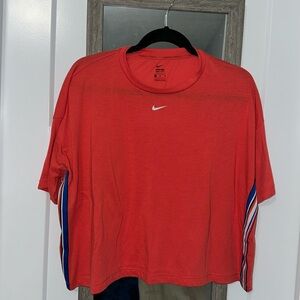 Nike pro dri fit orange with stripes cropped style oversized shirt size XL!